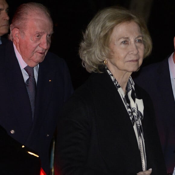 Le roi Juan Carlos et la reine Sofia d'Espagne à leur arrivée aux obsèques de l'homme d'affaires mexicain Placido Arango à Madrid. Le 17 février 2020