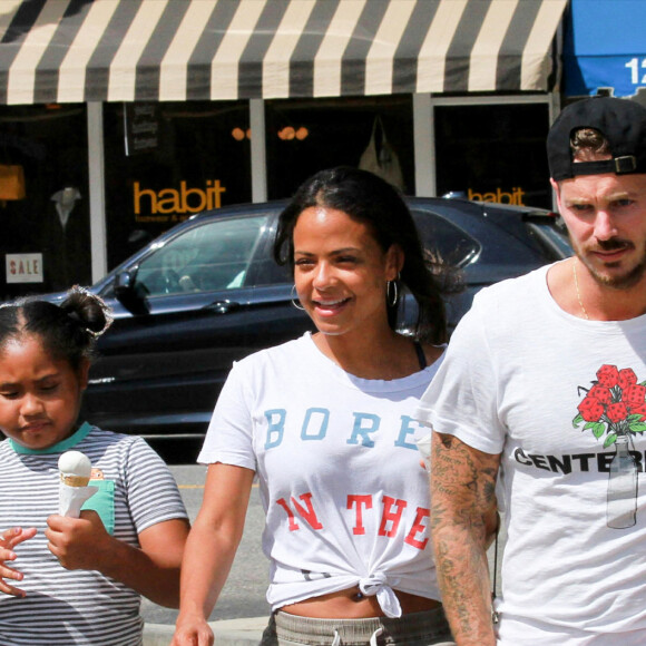 Christina Milian, Violet et M. Pokora, le 3 août 2019 à Los Angeles. 