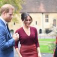 Le prince Harry, duc de Sussex, et Meghan Markle, duchesse de Sussex, arrivent pour une réunion sur l'égalité des genres avec les membres du Queen's Commonwealth Trust (dont elle est vice-présidente) et du sommet One Young World au château de Windsor, le 25 octobre 2019.