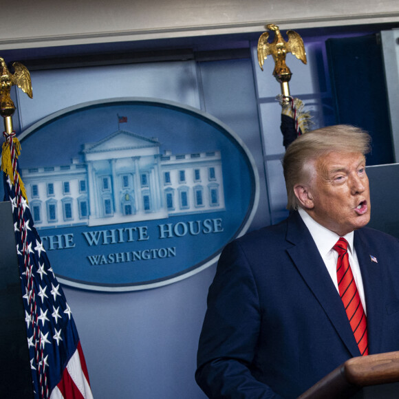 Le président américain Donald Trump donne une conférence de presse avant son déplacement à Kenosha, le 31 août 2020. Les manifestations à Kenosha, suite à l'affaire de Jacob Blake, ont fait deux morts.