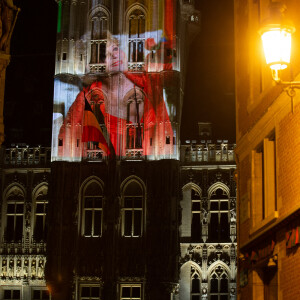 Exclusif - Hommage à Annie Cordy sur la Place de Bruxelles avec des photos projetées sur l'Hôtel de Ville de Bruxelles et la diffusion de ses chansons. Le 7 septembre 2020.