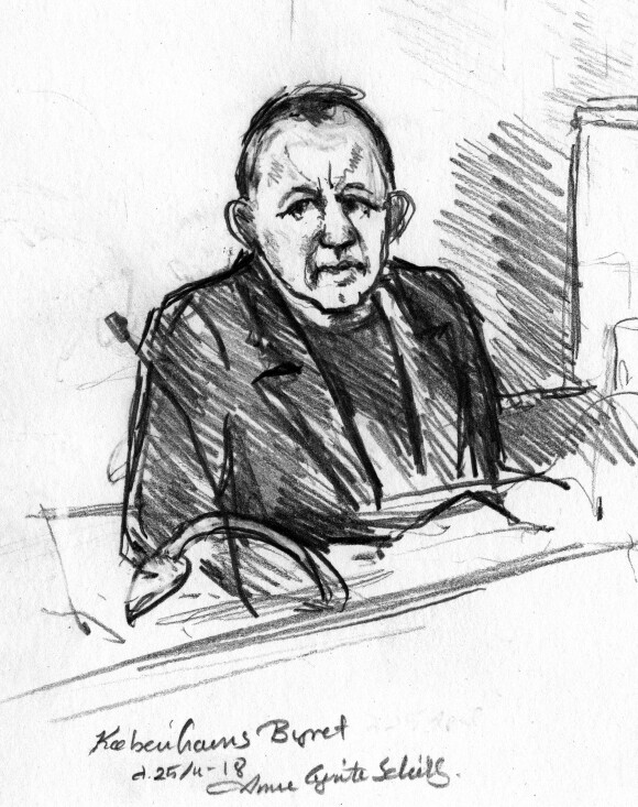 Dessins d'audience du portrait de Peter Madsen - Le procureur Jacob Buch-Jepsen annonce le sentence dans le procès Peter Madsen qui est condamné à la prison à vie pour le meurtre de Kim Wall à Copenhague le 25 avril 2018.