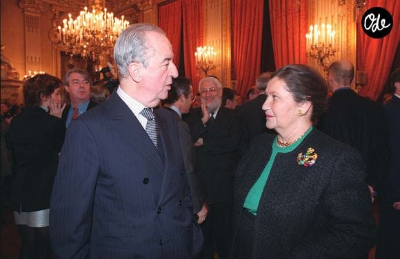 Simone Veil et Edouard Balladur à Paris. 