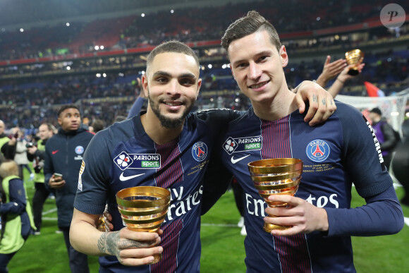 Layvin Kurzawa, Julian Draxler - Le PSG (Paris-Saint-Germain) remporte la finale de la Coupe de la Ligue 2017 (4-1) face à l'ASM (Association Sportive de Monaco) au Parc OL à Lyon, le 1er avril 2017. © Cyril Moreau/Bestimage 