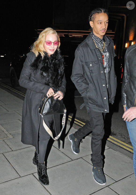 Exclusif - La légende de la pop Madonna et son compagnon Ahlamalik Williams profitent d'un repas de la Saint-Valentin au restaurant Fucina à Londres 14 février 2020.