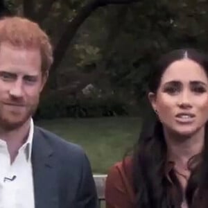 Le prince Harry, duc de Sussex, et Meghan Markle, duchesse de Sussex en pleine interview pour TIME 100 television ABC, le 23 septembre 2020 