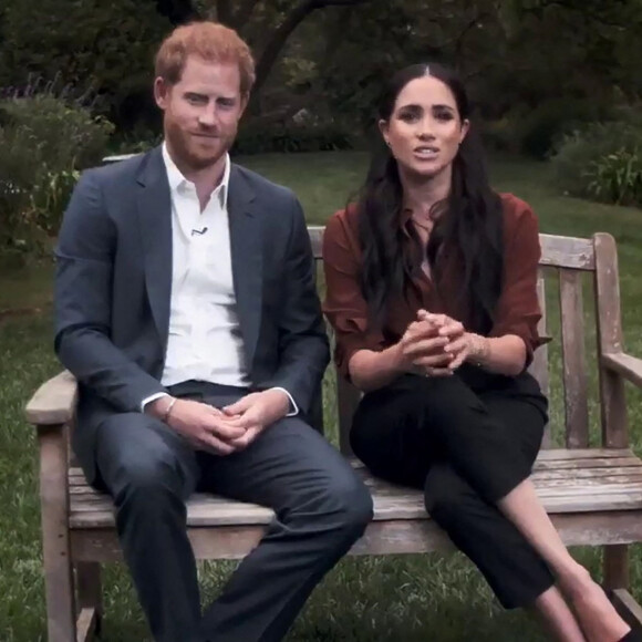 Le prince Harry, duc de Sussex, et Meghan Markle, duchesse de Sussex en pleine interview pour TIME 100 television ABC, le 23 septembre 2020 
