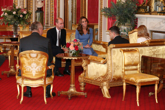 Le prince William, duc de Cambridge, et Kate Middleton, duchesse de Cambridge, reçoivent le président d'Ukraine, Volodymyr Zelensky et sa femme Olena à Buckingham Palace à Londres, le 7 octobre 2020.