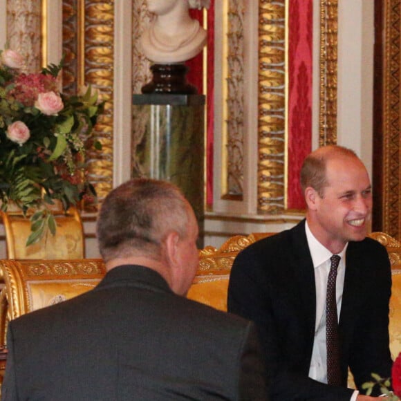 Le prince William, duc de Cambridge, et Kate Middleton, duchesse de Cambridge, reçoivent le président d'Ukraine, Volodymyr Zelensky et sa femme Olena à Buckingham Palace à Londres, le 7 octobre 2020.