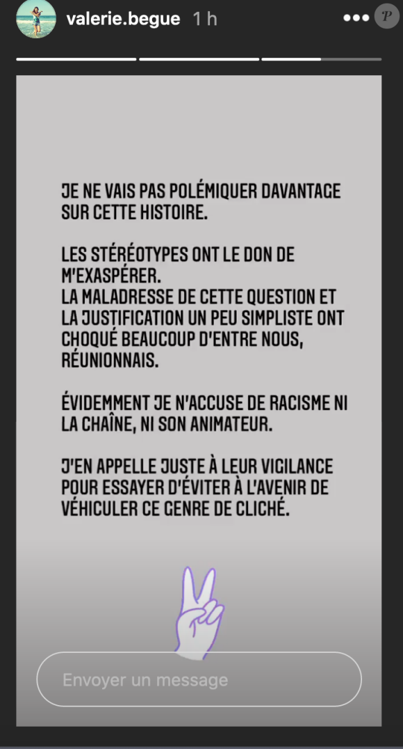 Valérie Bègue réagit après son doigt d'honneur adressé à l'émission des "12 coups de midi" accusée de racisme - Instagram, 27 octobre 2020