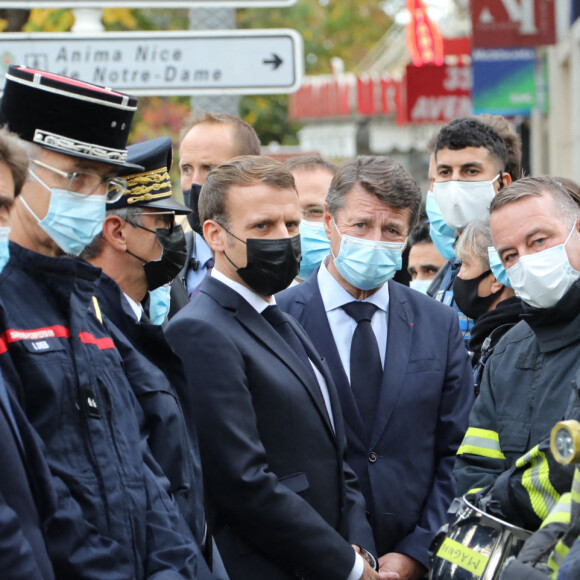 Christian Estrosi, maire de Nice - Arrivée du président Emmanuel Macron à la basilique Notre-Dame de Nice le 29 octobre 2020. Une attaque à l'arme blanche a eu lieu ce jeudi matin dans la basilique Notre-Dame de Nice, faisant au moins trois morts et plusieurs blessés. L'auteur des faits, grièvement blessé, a été interpellé. Le parquet national antiterroriste est saisi. © Patrice Lapoirie / Nice Matin / Bestimage