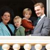 La princesse Caroline de Hanovre, India Casiraghi, Béatrice Borromeo et son mari Pierre Casiraghi, leurs fils Francesco et Stefano - La famille princière de Monaco au balcon du palais lors de la Fête nationale monégasque à Monaco. © Dominique Jacovides / Bestimage