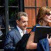 Exclusif - No Web - Carla Bruni-Sarkozy et son mari l'ancien Président Nicolas Sarkozy quittent un hôtel de New York le 14 juin 2017. Carla Bruni-Sarkozy a chanté la veille, le 13 juin 2017 des extraits de son nouvel album " French Touch " dans le club de jazz " Le Poisson rouge " dans le quartier de Greenwich.