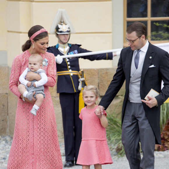 La princesse Victoria, le prince Daniel de Suède et leurs enfants le prince Oscar et la princesse Estelle - Baptême du prince Alexander de Suède au palais Drottningholm à Stockholm. Le 9 septembre 2016