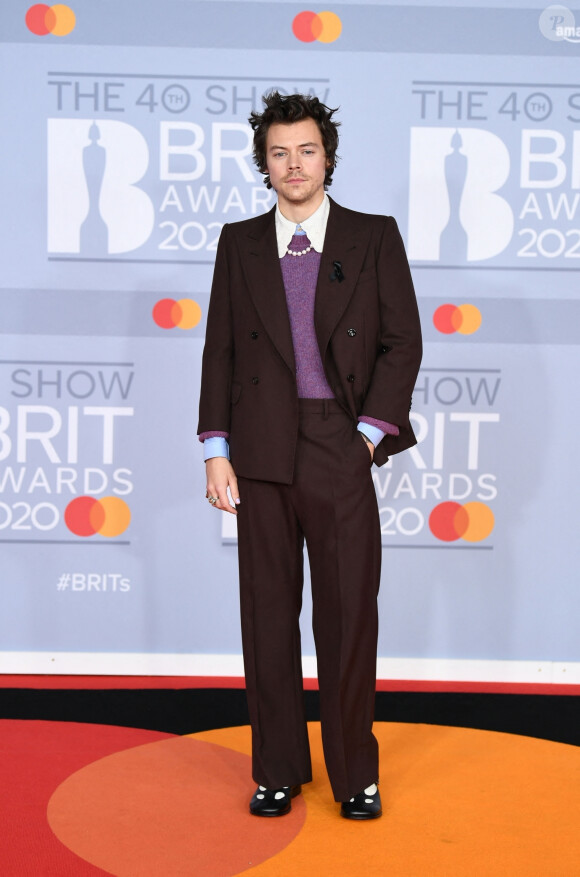 Harry Styles - Photocall de la cérémonie des "Brit Awards 2020" à l'O2 Arena à Londres, le 18 février 2020.