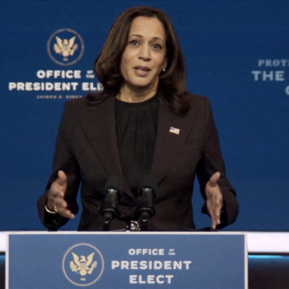 Kamala Harris, vice-présidente élue des Etats-Unis, fait un discours sur "L'Affordable Care Act" au Queen Theatre à Wilmington, le 10 novembre 2020.