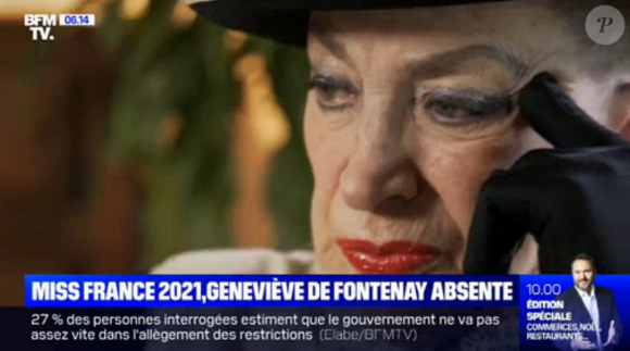 Geneviève de Fontenay évoque le centenaire de Miss France et Sylvie Tellier sur BFMTV, 26 novembre 2020