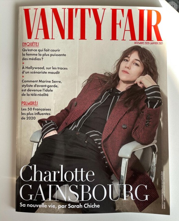 Charlotte Gainsbourg en couverture du magazine "Vanity Fair", numéro de décembre 2020-janvier 2021.