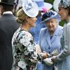 Catherine (Kate) Middleton, duchesse de Cambridge, Zara Phillips (Zara Tindall) et la reine Elisabeth II d'Angleterre - La famille royale britannique et les souverains néerlandais lors de la première journée des courses d'Ascot 2019, à Ascot, Royaume Uni, le 18 juin 2019. 