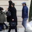 Exclusif - Eric Cantona, sa femme Rachida Brakni et leurs enfants Emir et Selma se rendent à l'Elysée pour assister à la projection privée de leur série télévisée "Le voyageur" à Paris le 28 février 2020.