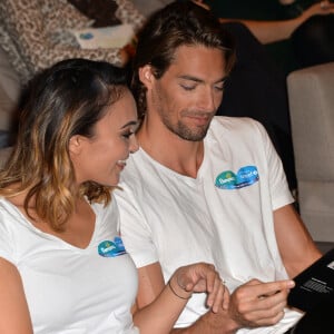 Camille Lacourt et sa femme Valérie Bègue sont les parrain et marraine du 10e anniversaire du partenariat entre Pampers et l'Unicef pour le vaccin des enfants contre le tétanos. Paris, le 13 novembre 2015.