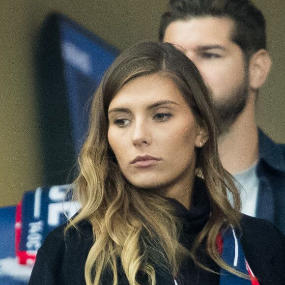 Camille Cerf (Miss France 2015) dans les tribunes lors du match de qualification pour l'Euro2020 "France - Turquie (1-1)" au Stade de France. Saint-Denis, le 14 octobre 2019. © Cyril Moreau/Bestimage