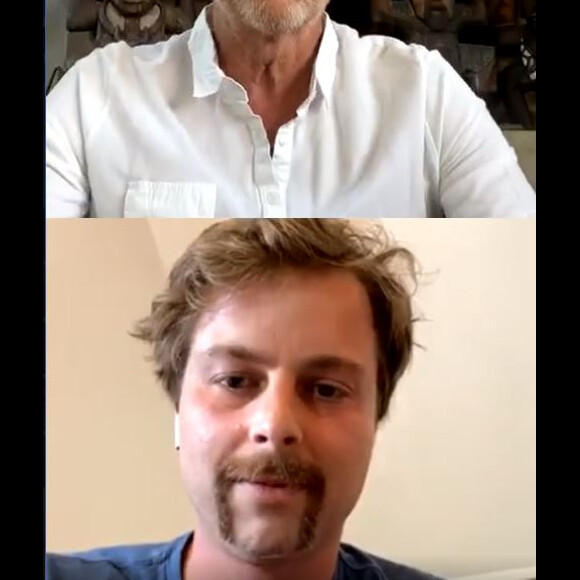 Martin Bazin de "Koh-Lanta" avec une moustache lors d'un live avec Denis Brogniart, le 16 avril 2020, sur Instagram