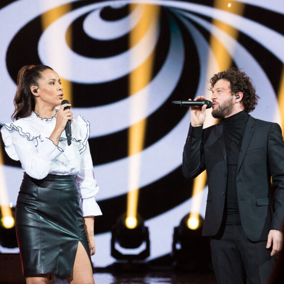 Claudio Capéo et Chimène Badi - Enregistrement de l'émission "Fête de la chanson française" à l'Olympia à Paris, sur France 2. © Tiziano Da Silva - Cyril Moreau / Bestimage