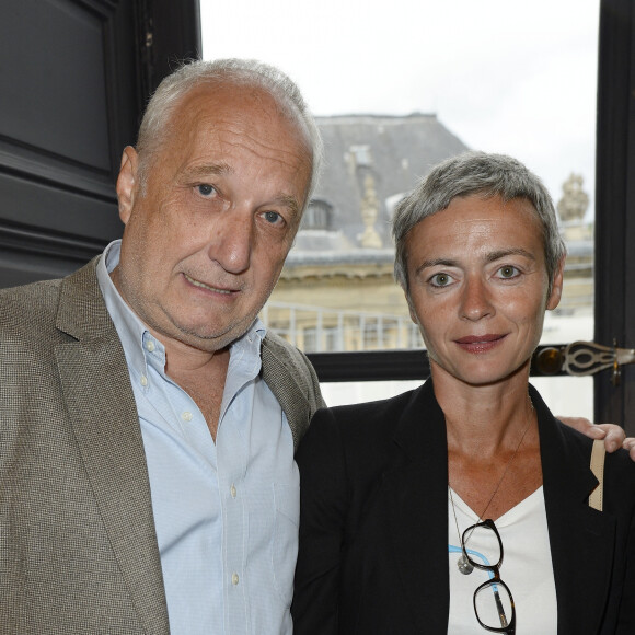 Exclusif - François Berléand et Alexia Strési - Soirée "Déguster du vin au restaurant Guy Savoy" à Paris le 18 mai 2015.