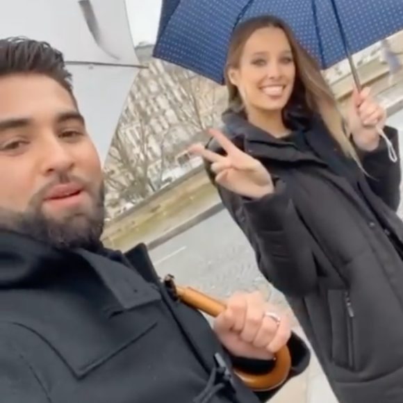 Ilona Smet et Kendji Girac en plein tournage du nouveau clip du chanteur, à Paris. Le 13 janvier 2020.