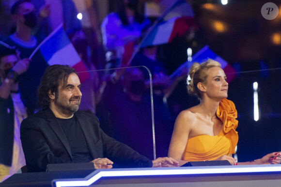 Exclusif - André Manoukian et Elodie Gossuin - Émission "Eurovision France, c'est vous qui décidez" sur France 2 en direct du Studio 128 à la Plaine Saint-Denis le 30 janvier 2021. © Tiziano Da Silva / Pierre Perusseau / Bestimage 