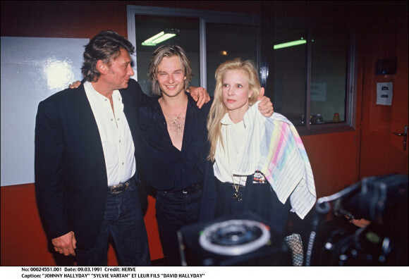 Johnny, Sylvie Vartan et leur fils David Hallyday en 1991.