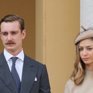 Pierre Casiraghi et sa femme Beatrice Borromeo (habillée en Dior) dans la cour du Palais Princier lors de la fête nationale monégasque, à Monaco, le 19 novembre 2017. © Olivier Huitel/Pool restreint Monaco//Bestimage