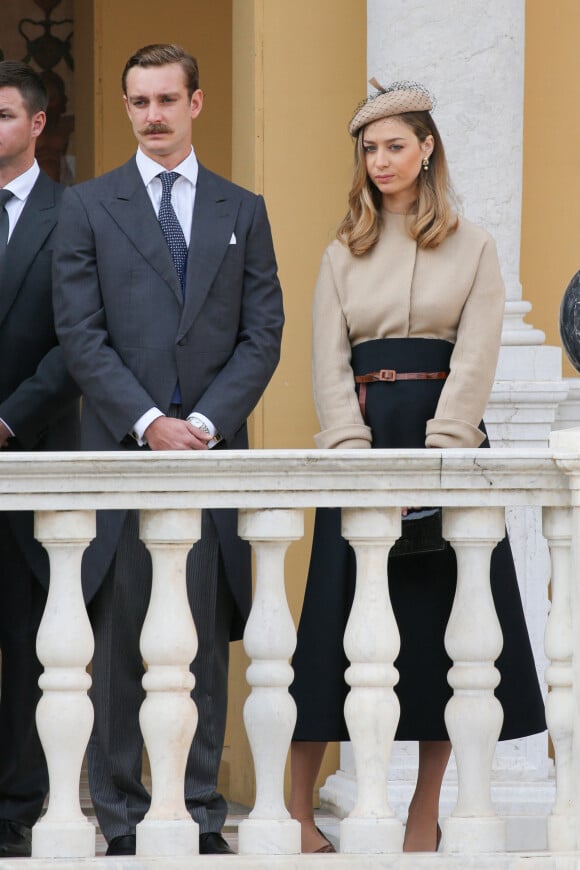 Pierre Casiraghi et sa femme Beatrice Borromeo (habillée en Dior) dans la cour du Palais Princier lors de la fête nationale monégasque, à Monaco, le 19 novembre 2017. © Olivier Huitel/Pool restreint Monaco//Bestimage
