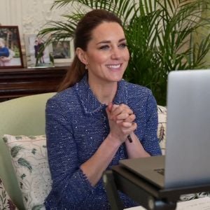 Kate Middleton, duchesse de Cambridge, remercie en visioconférence les enseignants pour leur travail pendant l'épidémie de coronavirus (Covid-19), lors d'un face à face avec les professeurs de Ribbon Academy (Durham).