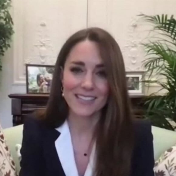 Kate Middleton parle en visioconférence du rôle primordial des infirmières dans la vaccination contre le coronavirus (Covid-19), le 25 janvier 2021.