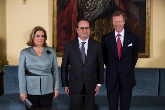 La grande-duchesse Maria-Teresa, François Hollande et le grand-duc Henri de Luxembourg - Le président François Hollande en visite officielle au Luxembourg le 6 mars 2015