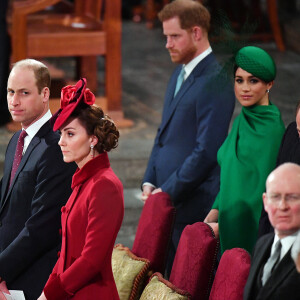 Le prince William, duc de Cambridge, et Kate Catherine Middleton, duchesse de Cambridge, le prince Harry, duc de Sussex, et Kate Catherine Middleton, duchesse de Sussex - La famille royale d'Angleterre lors de la cérémonie du Commonwealth en l'abbaye de Westminster à Londres. Le 9 mars 2020.