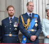 Le prince Harry, duc de Sussex, le prince William, duc de Cambridge, Kate Catherine Middleton, duchesse de Cambridge - La famille royale d'Angleterre lors de la parade aérienne de la RAF pour le centième anniversaire au palais de Buckingham à Londres. Le 10 juillet 2018.
