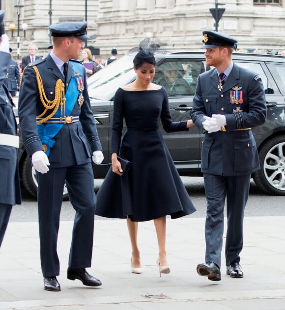 Le prince William, duc de Cambridge, Meghan Markle, duchesse de Sussesx, le prince Harry, duc de Sussex - Arrivées de la famille royale d'Angleterre à l'abbaye de Westminster pour le centenaire de la RAF à Londres. Le 10 juillet 2018.