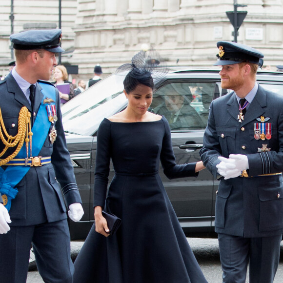 Le prince William, duc de Cambridge, Meghan Markle, duchesse de Sussesx, le prince Harry, duc de Sussex - Arrivées de la famille royale d'Angleterre à l'abbaye de Westminster pour le centenaire de la RAF à Londres. Le 10 juillet 2018.