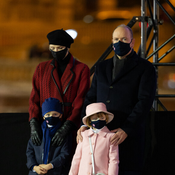 Le prince Albert II de Monaco, sa femme la princesse Charlene et leurs enfants le prince héréditaire Jacques et la princesse Gabriella durant la célébration de la Sainte Dévote, Sainte patronne de Monaco, à Monaco le 26 janvier 2021. © Olivier Huitel / Pool Monaco /Bestimage