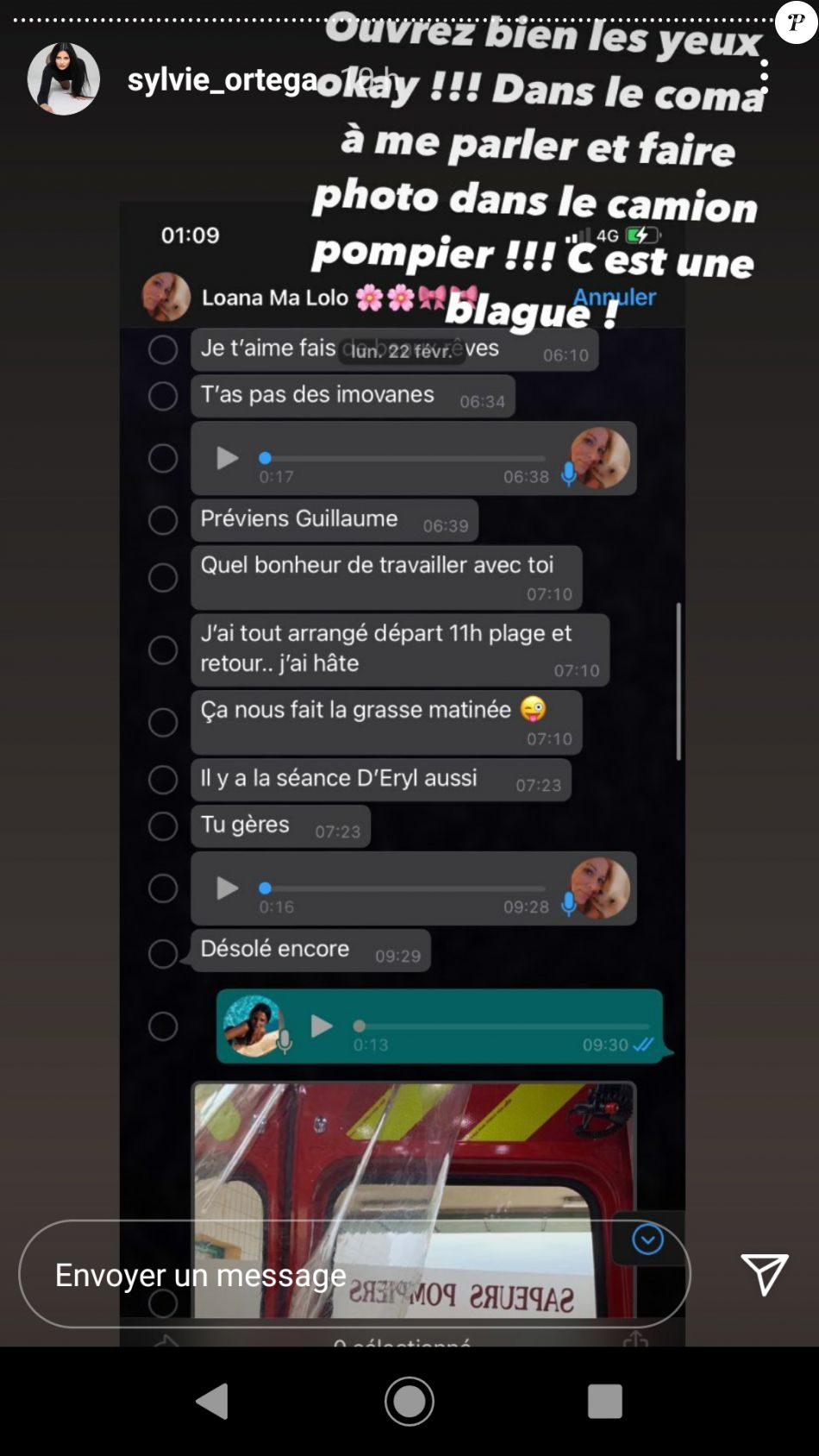 Sylvie Ortega dévoile des messages de Loana en story Instagram, le 4 mars 2021