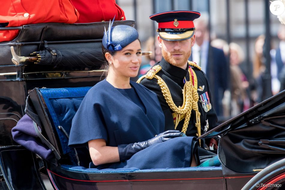 Le prince Harry, duc de Sussex, et Meghan Markle, duchesse de Sussex, première apparition publique de la duchesse depuis la naissance du bébé royal Archie lors de la parade Trooping the Colour 2019, célébrant le 93ème anniversaire de la reine Elisabeth II, au palais de Buckingham, Londres, le 8 juin 2019.