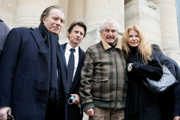 Daniel Russo, Vincent Perrot, Claude Lelouch, Cyrielle Clair - Sorties de la messe hommage à Rémy Julienne en l'église Saint-Roch à Paris le 5 mars 2021.