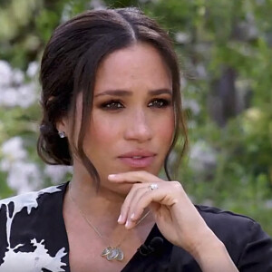 Meghan Markle en interview avec la présentatrice américaine Oprah Winfrey. © Capture TV CBS via Bestimage 