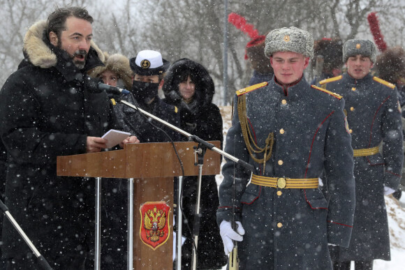 Le Prince Joachim Murat aux funérailles des soldats napoléoniens et tsaristes près du champ de bataille de Viazma, en Russie, le 13 février 2021. 