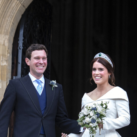 La princesse Eugenie et son mari Jack Brooksbank - Sorties après la cérémonie de mariage de la princesse Eugenie d'York et Jack Brooksbank en la chapelle Saint-George au château de Windsor le 12 octobre 2018.
