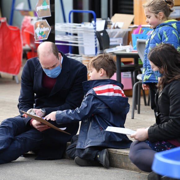 Le prince William, duc de Cambridge, et Kate Middleton, duchesse de Cambridge, visitent l'école "School 21" à Londres, le 11 mars 2021.