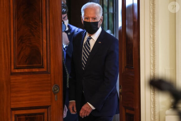 Le président américain Joe Biden donne sa première conférence de presse officielle à la Maison Blanche, depuis son accession à la présidence le 24 janvier 2021. Washington. Le 25 mars 2021. 